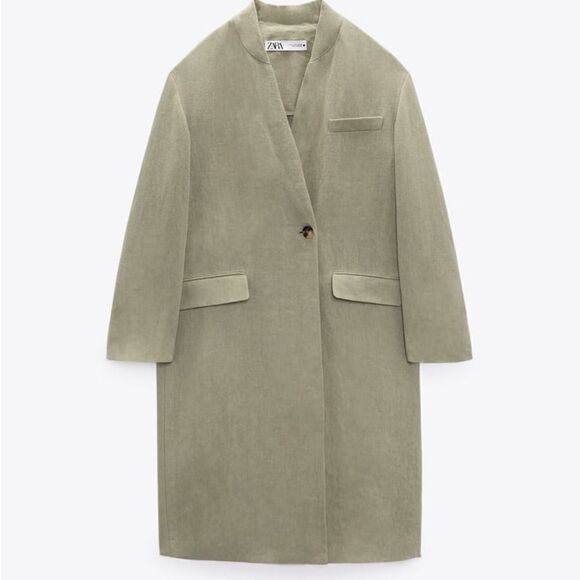 100% Linen Zara Coat Light Khaki New - Picture 4 of 4